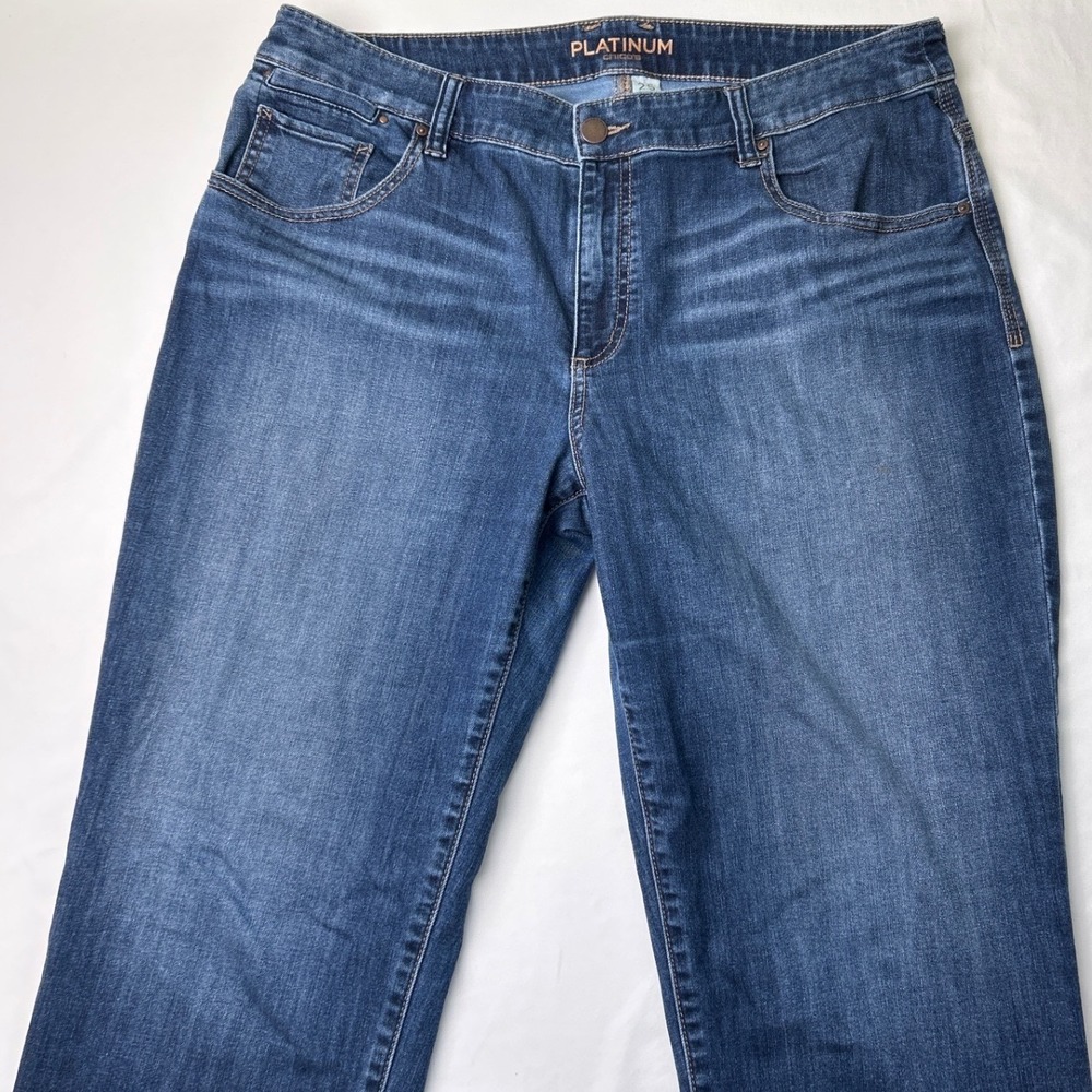 Chicos Platinum Womens Skimmer High Rise Straight Leg Dark Wash Jeans Size 14